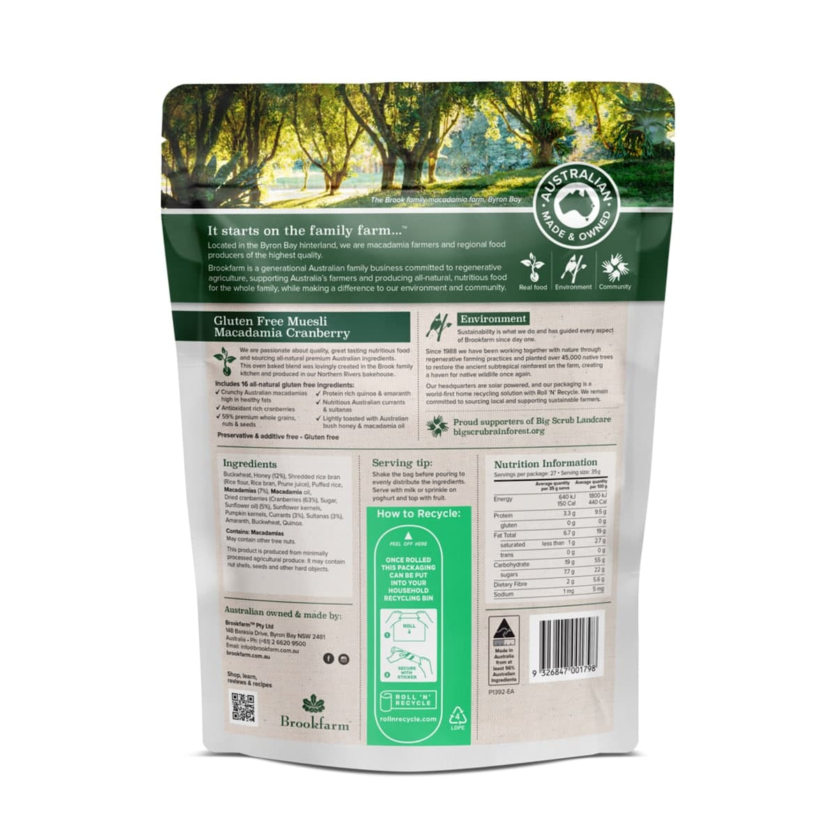 Thumbnail Brookfarm Gluten Free Muesli Macadamia Cranberry 950g