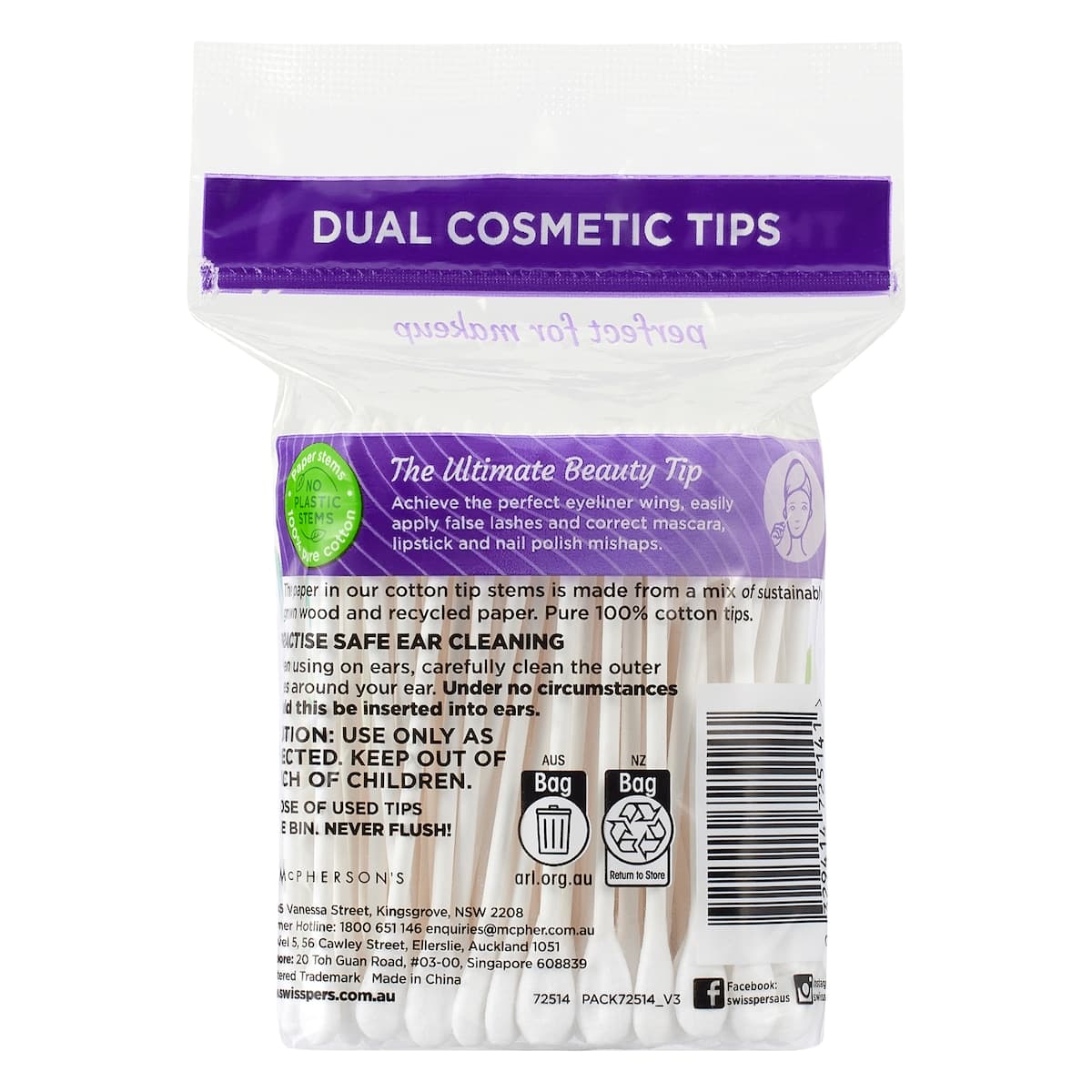 Thumbnail Swisspers Dual Cosmetic Tips Paper Stems 100 Pack