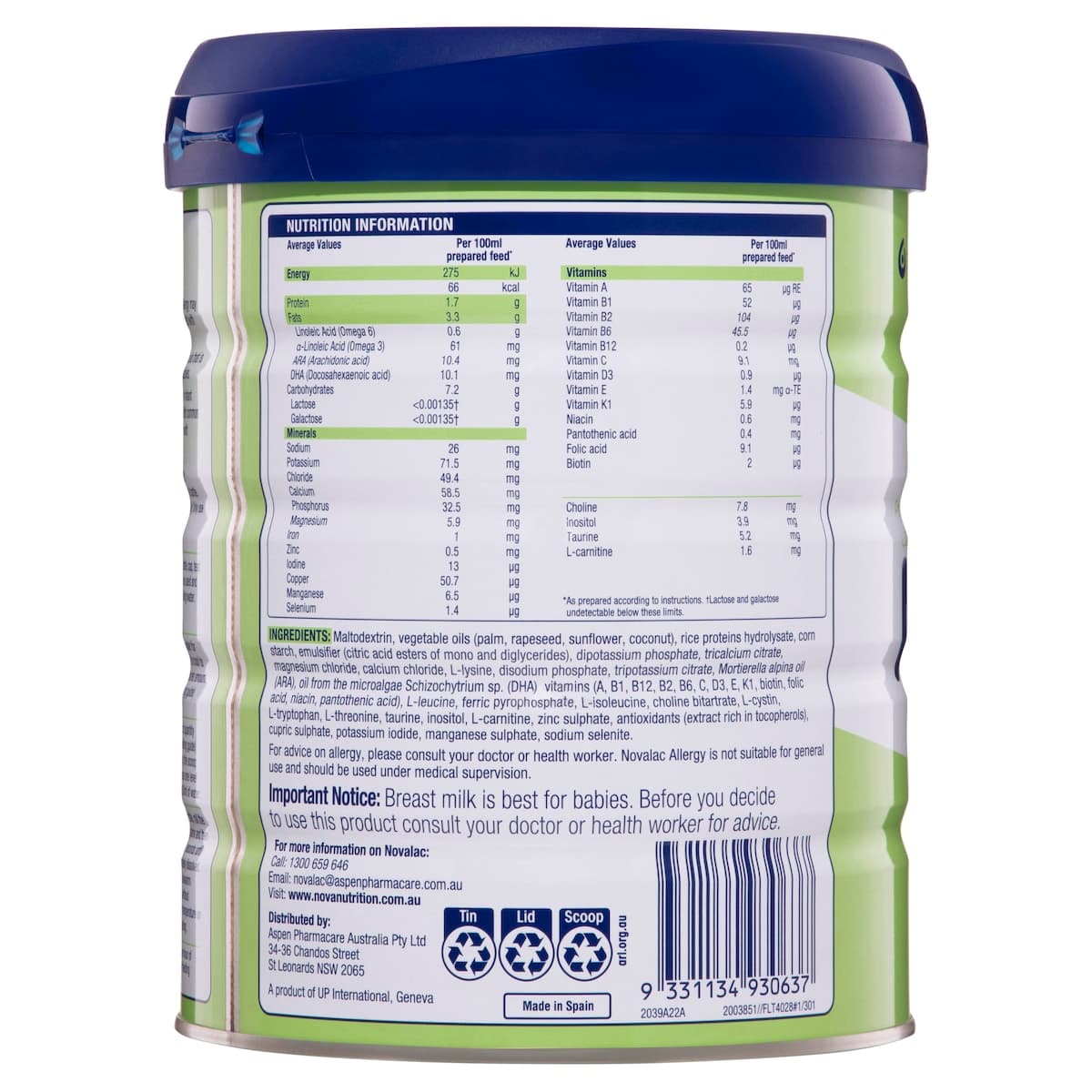 Thumbnail Novalac Allergy Premium Rice Based Infant Formula 800g