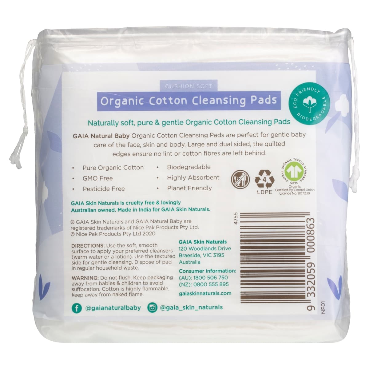 Thumbnail Gaia Natural Baby Organic Cotton Cleansing Pads 40 Pack