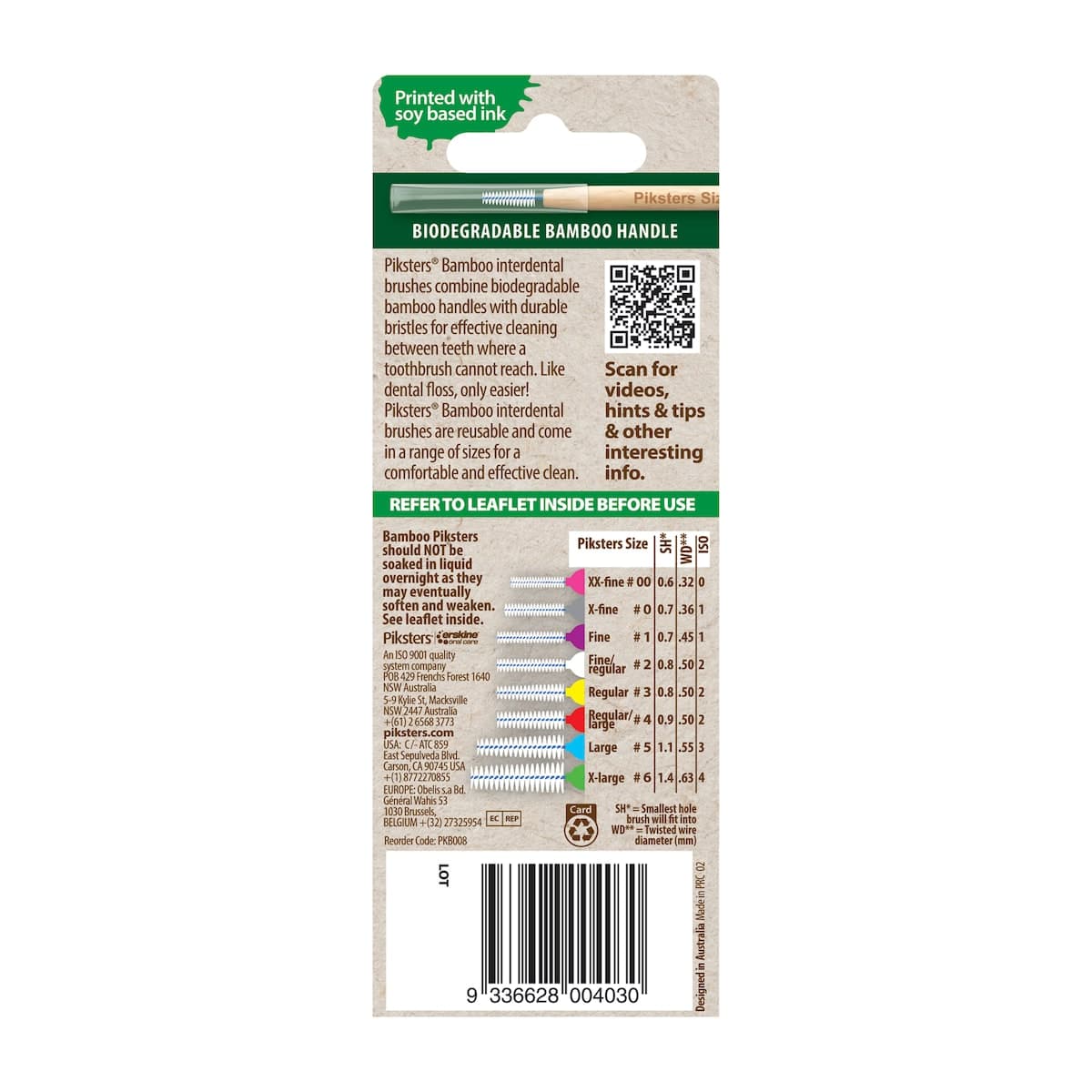 Thumbnail Piksters Bamboo Interdental Brush Size 0 Grey 8 Pack