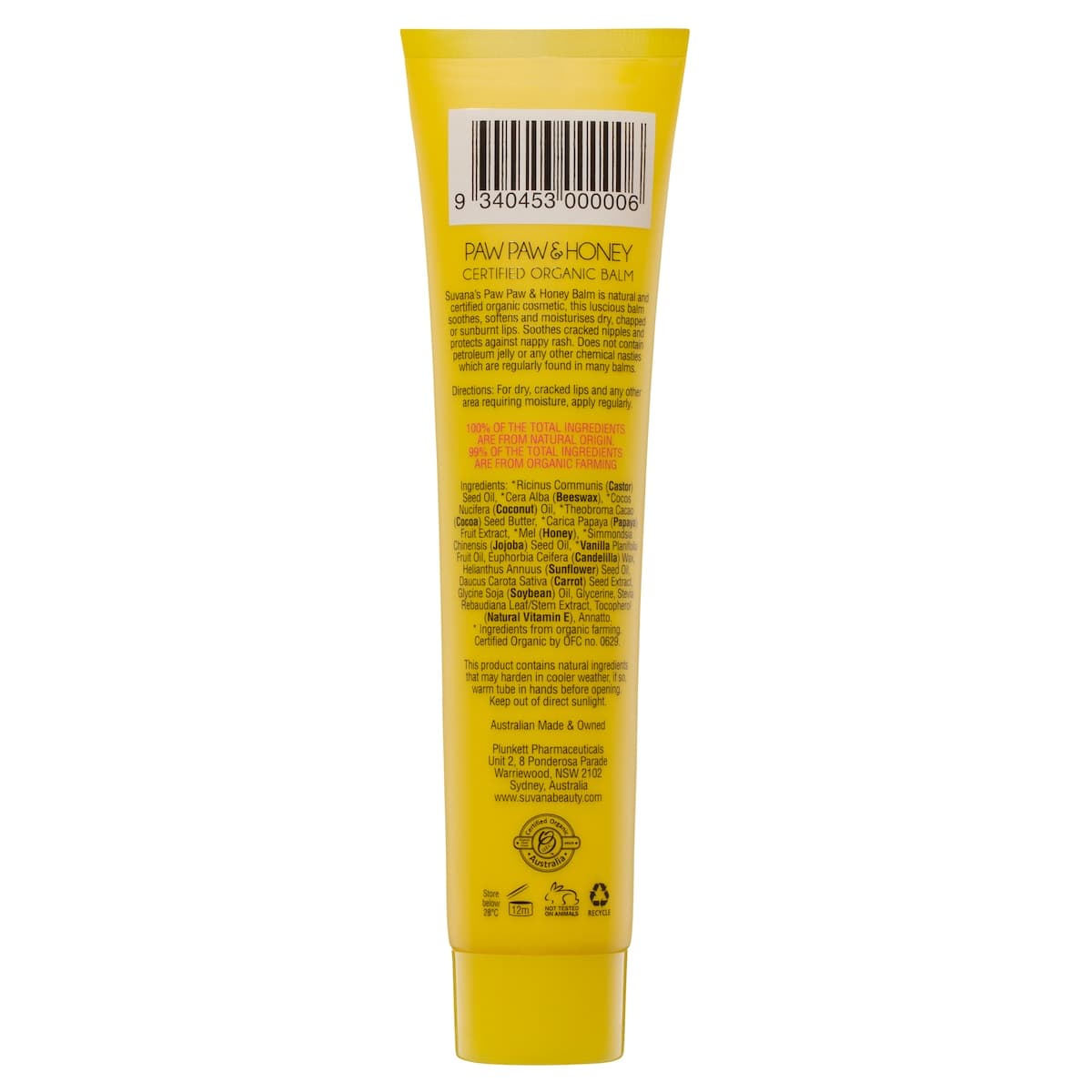 Thumbnail Suvana Certified Organic Pawpaw & Honey Lip Balm 25g