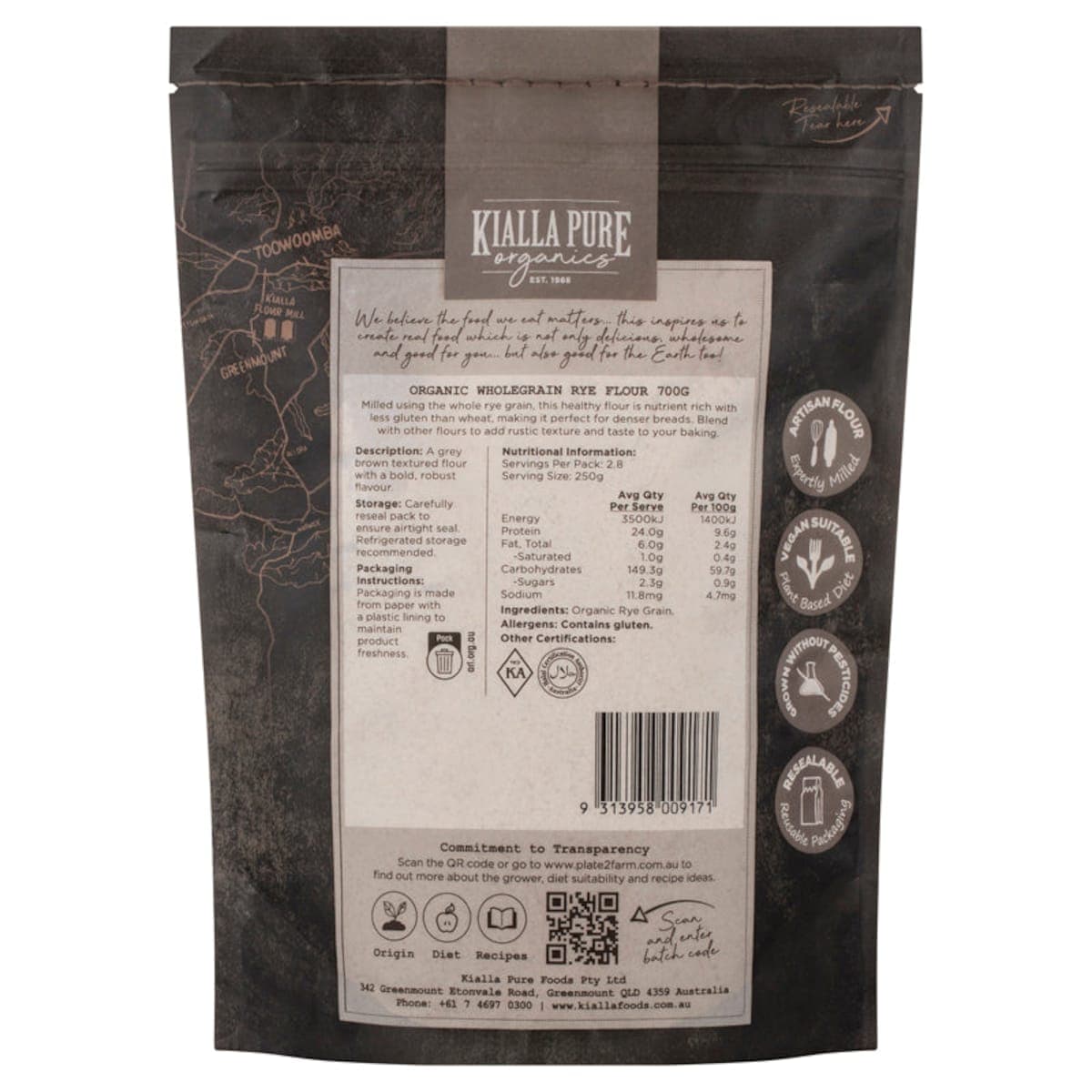 Thumbnail Kialla Organic Wholegrain Rye Flour 700g