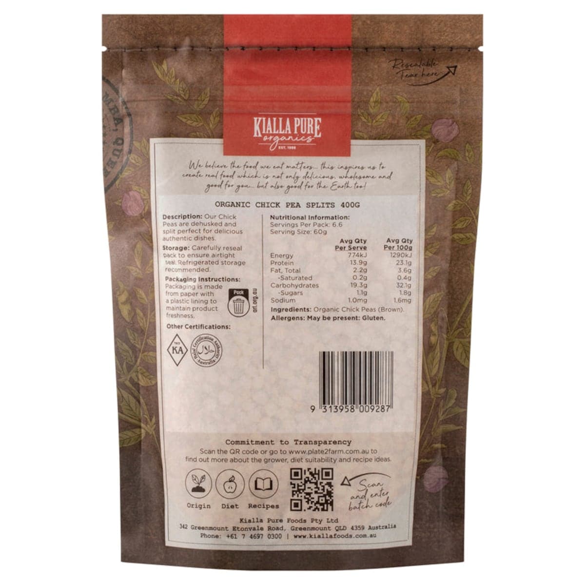 Thumbnail Kialla Organic Chick Pea Splits 400g
