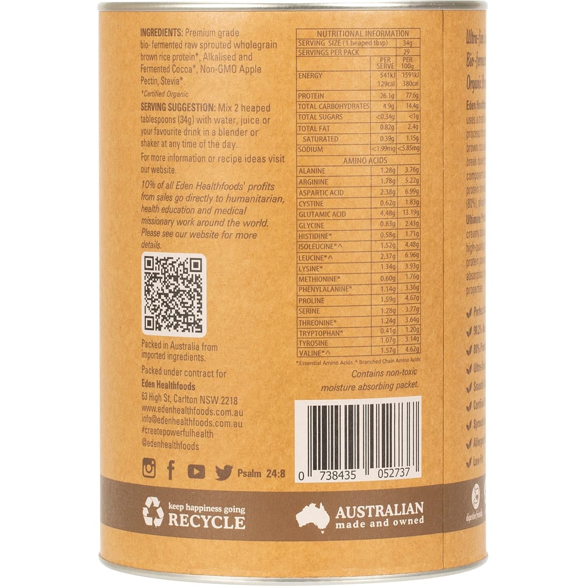 Thumbnail Eden Healthfoods Ultimate Vegan Rice Protein Chocolate 1Kg