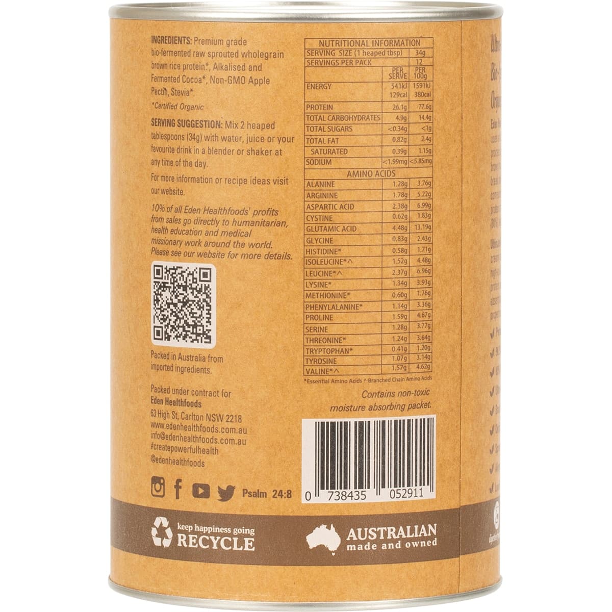 Thumbnail Eden Healthfoods Ultimate Vegan Rice Protein Chocolate 400g