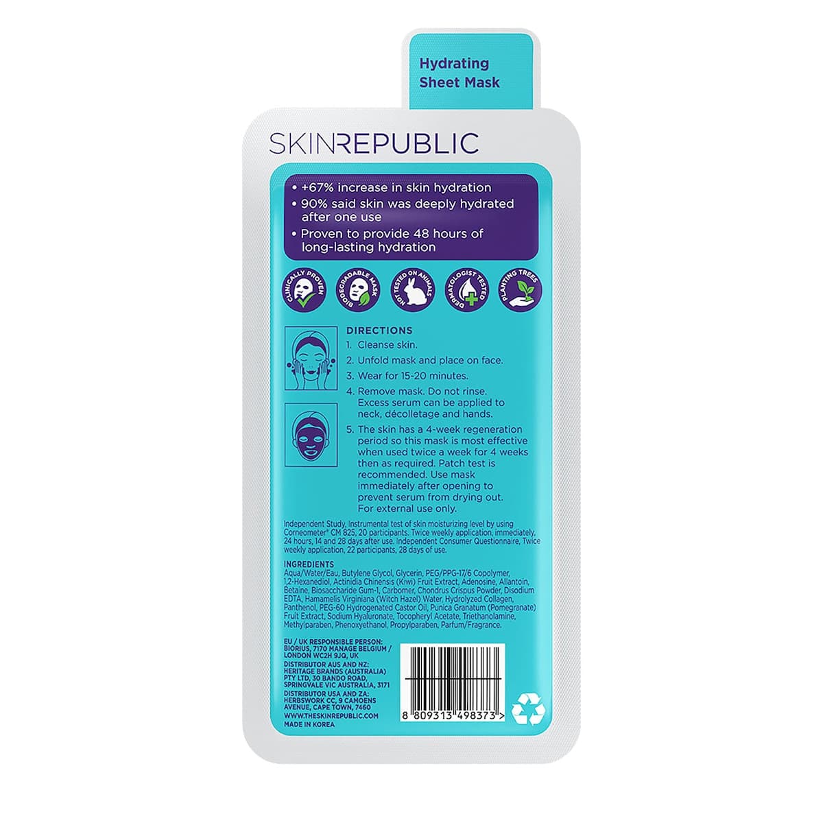 Thumbnail Skin Republic Hyaluronic Acid + Collagen Face Mask Sheet