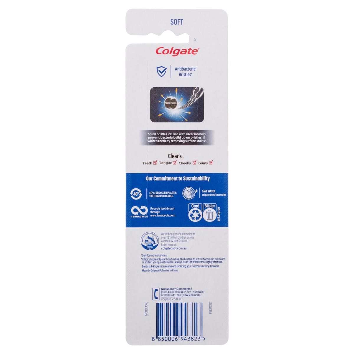 Thumbnail Colgate 360 Charcoal Spiral Antibacterial Toothbrush 3 Pack