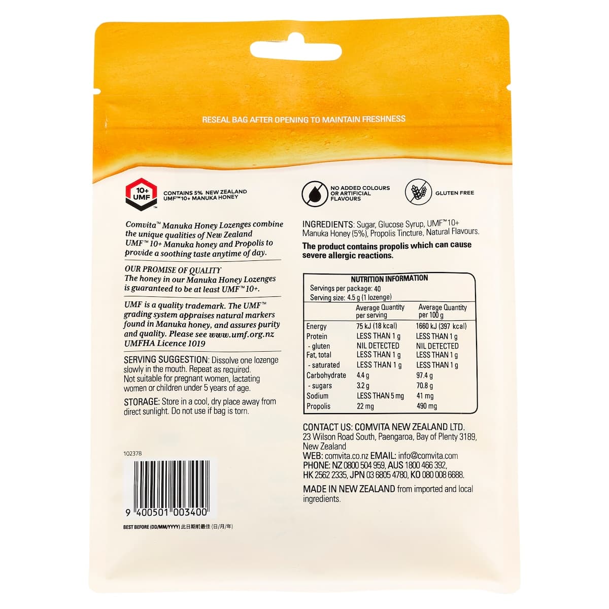 Thumbnail Comvita Manuka Honey with Propolis Lozenges Lemon & Honey 40 Pack