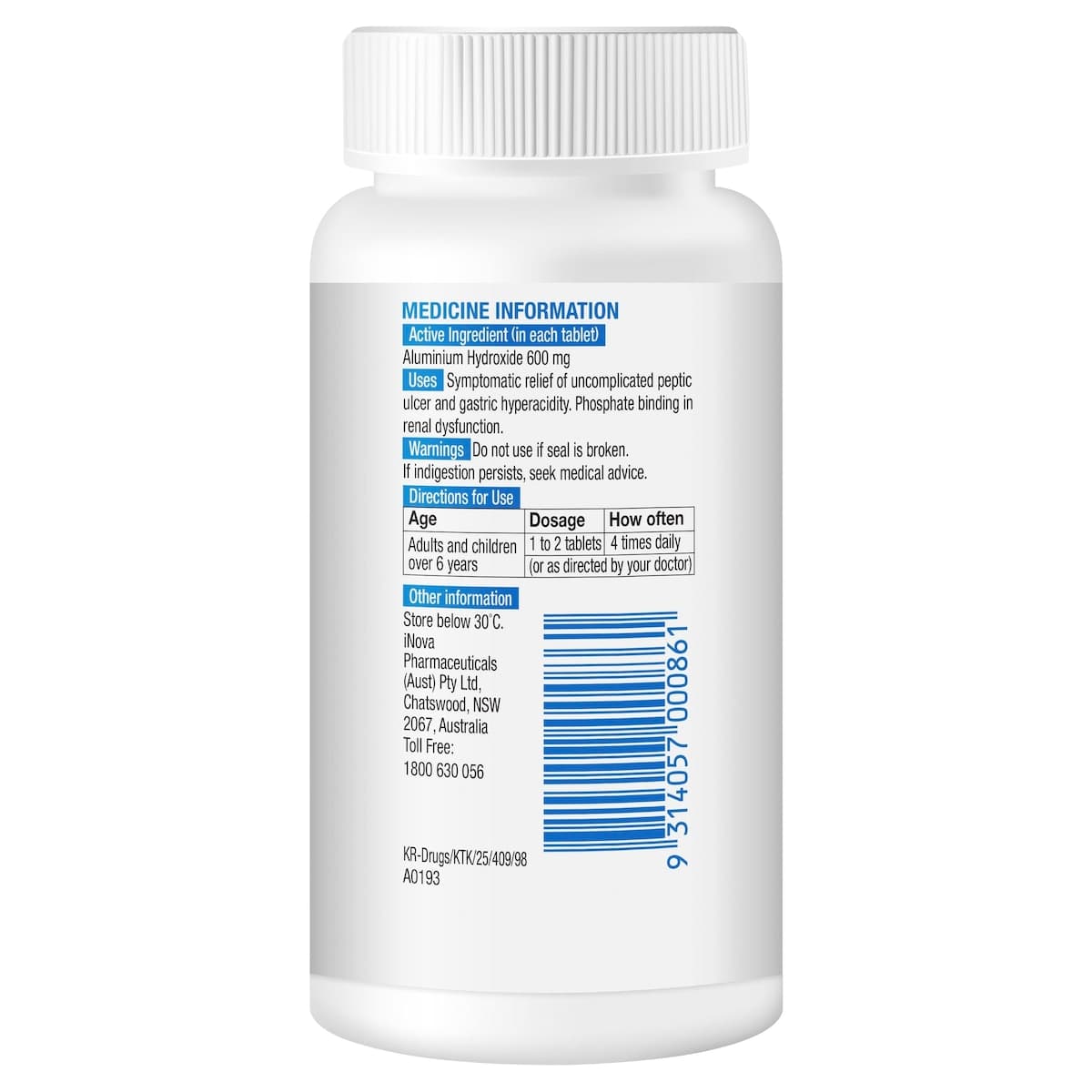 Thumbnail Alu-Tab Aluminium Hydroxide 600mg 100 Tablets