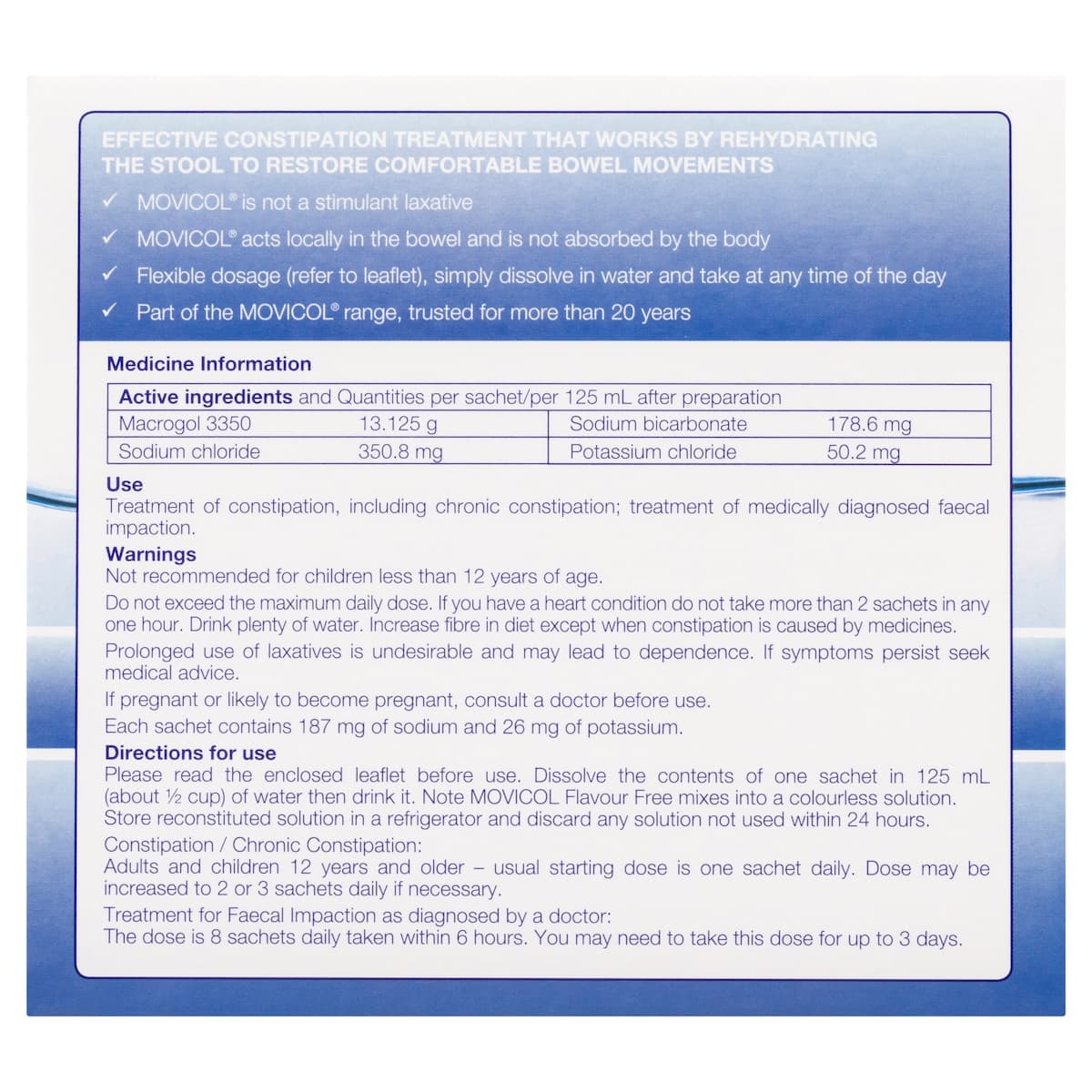 Thumbnail Movicol Adult Flavour Free Sachets 30 x 13g
