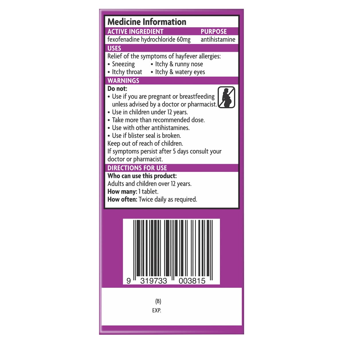Thumbnail Telfast Allergy & Hayfever Relief 60mg 20 Tablets