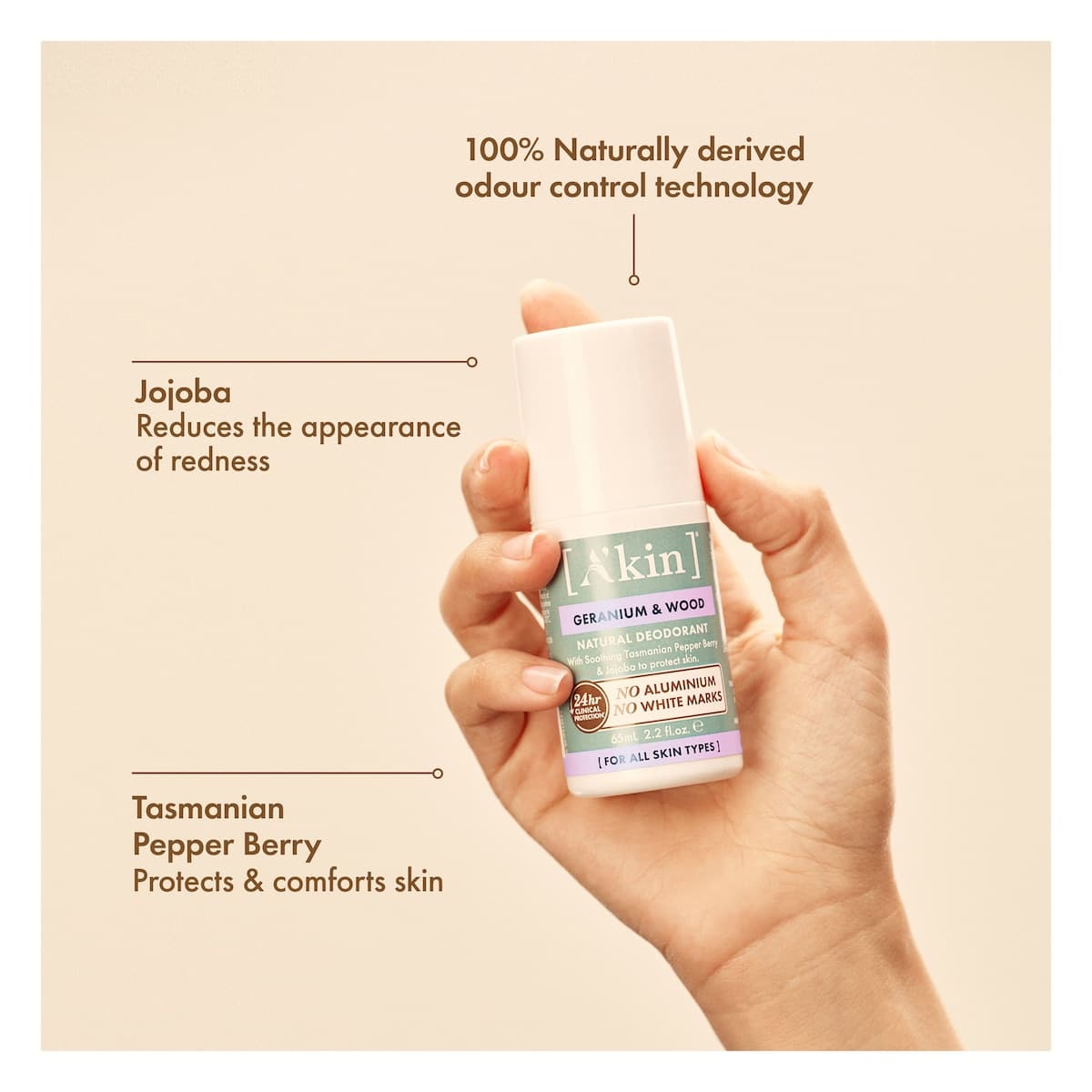 Thumbnail A'kin Geranium & Wood Deodorant Roll-On 65ml