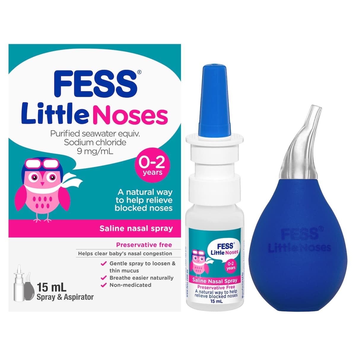 Thumbnail Fess Little Noses Saline Nasal Spray 15ml + Aspirator