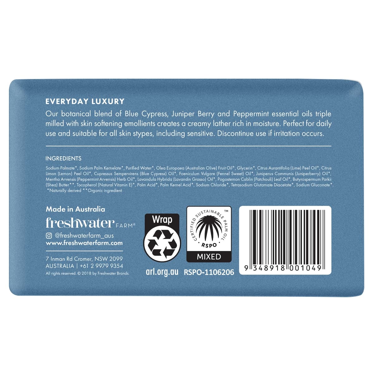 Thumbnail Freshwater Farm Blue Cypress + Juniper Berry Oil Body Bar 200g