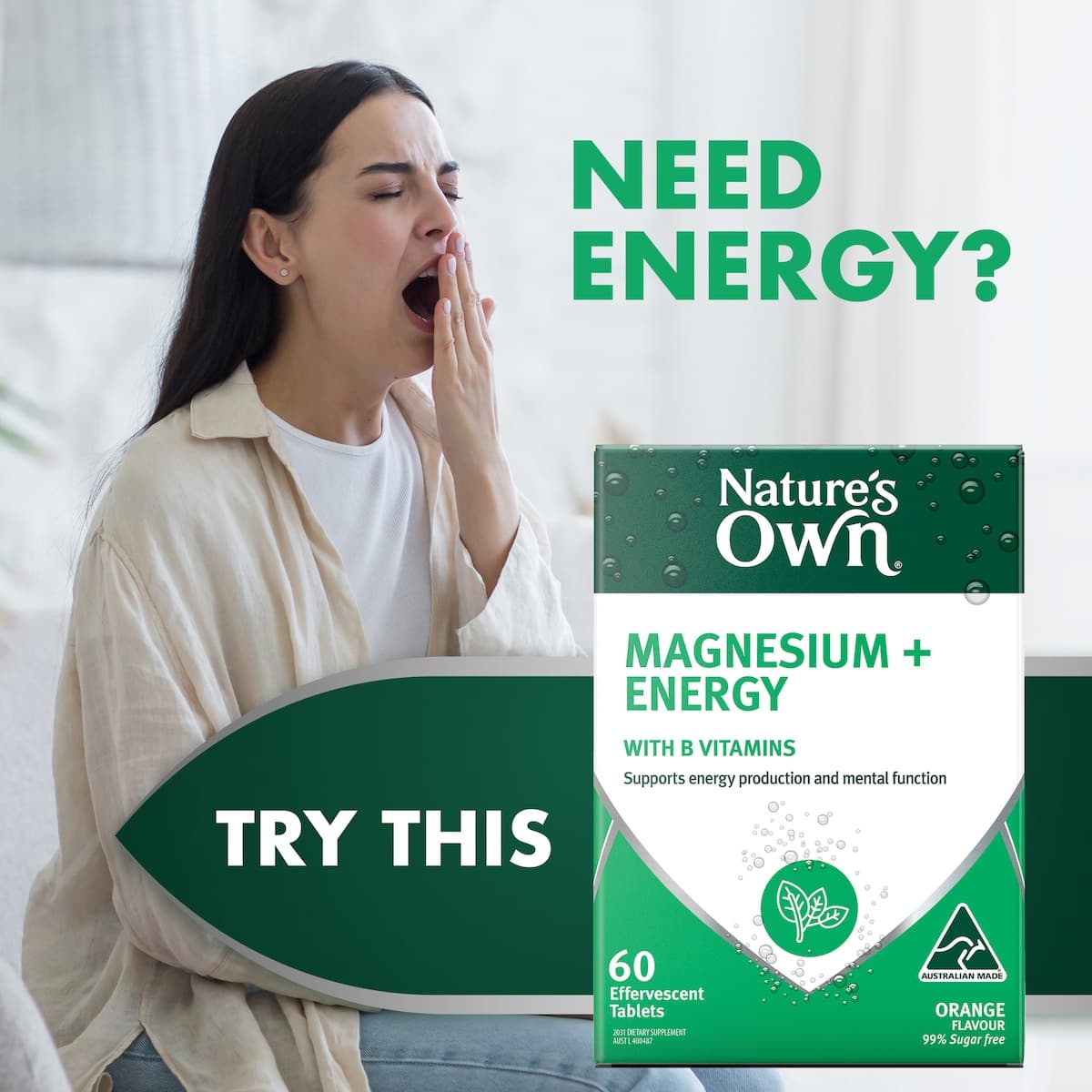 Thumbnail Nature's Own Effervescent Magnesium + Energy Tablets 60 Pack