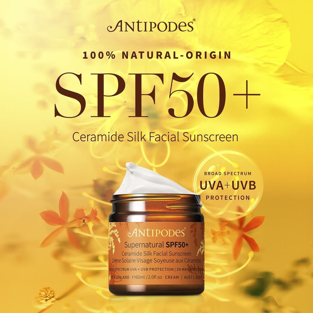 Thumbnail Antipodes Supernatural SPF50+ Ceramide Silk Facial Sunscreen 60ml