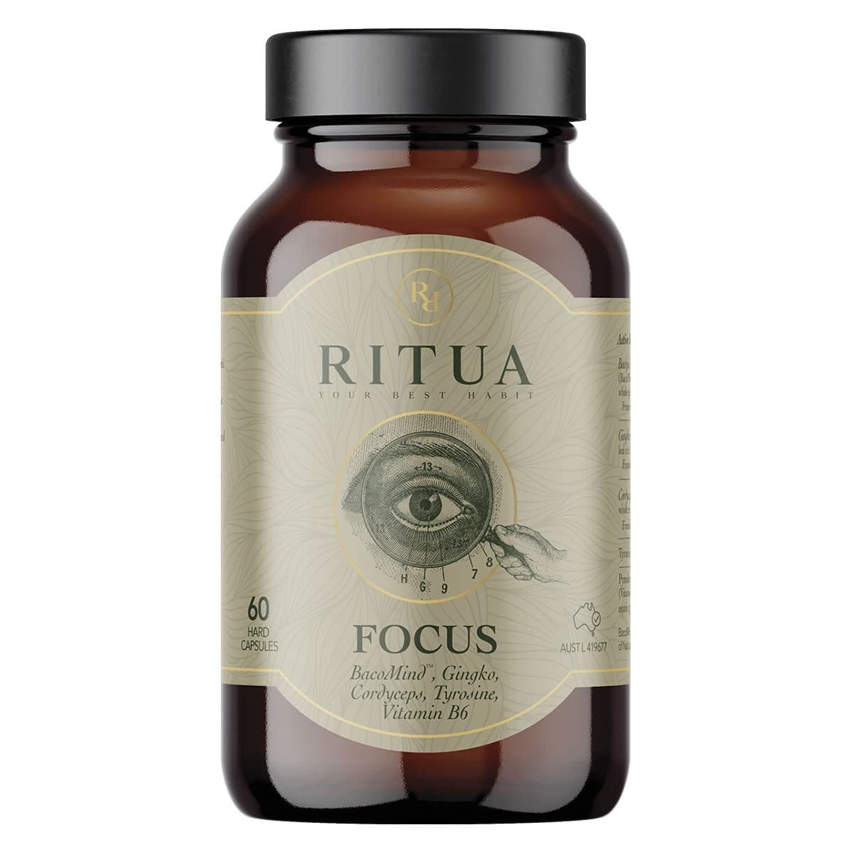 Thumbnail Ritua FOCUS BacoMind Ginko Cordyceps Tyrosine B6 60 Capsules