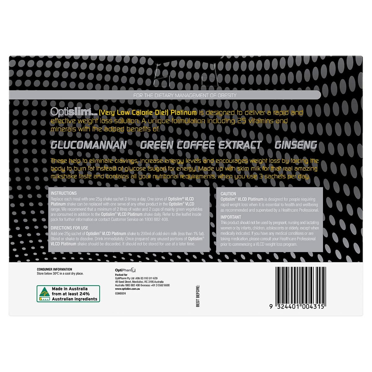 Thumbnail Optislim VLCD Platinum Shake Vanilla - 21 x 25g Sachets