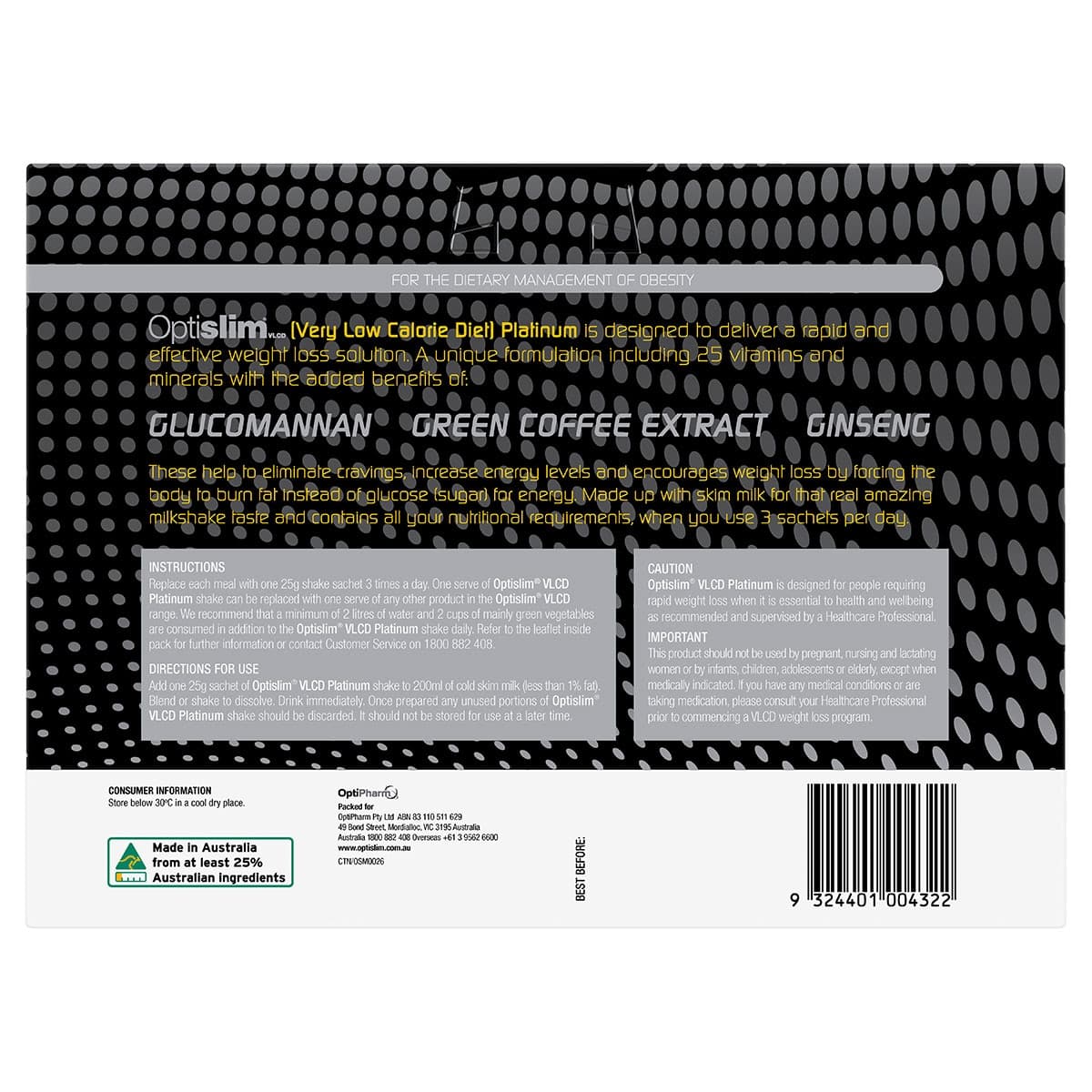 Thumbnail Optislim VLCD Platinum Shake Chocolate - 21 x 25g Sachets