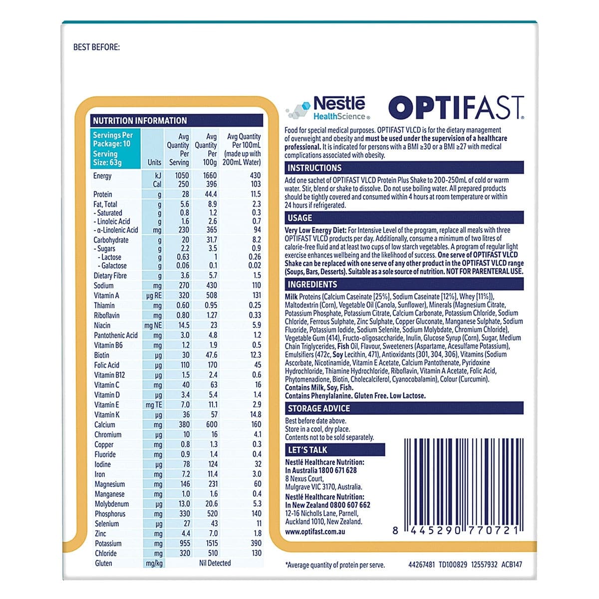 Thumbnail Optifast Protein Plus Shake Vanilla 10 x 63g