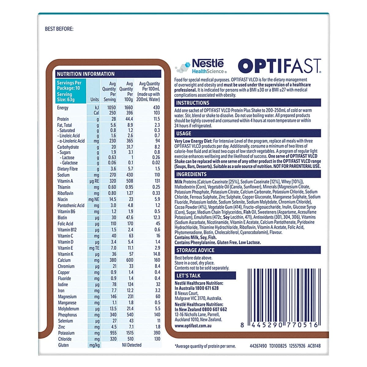 Thumbnail Optifast Protein Plus Shake Chocolate 10 x 63g