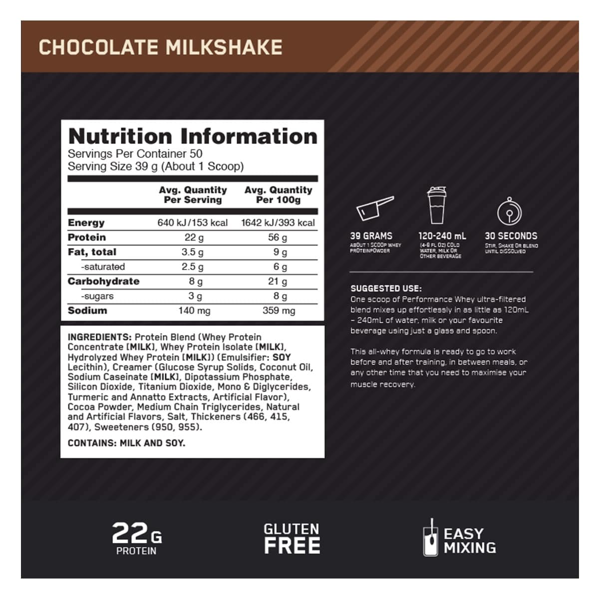 Thumbnail Optimum Nutrition Performance Whey Protein Chocolate 1.95Kg