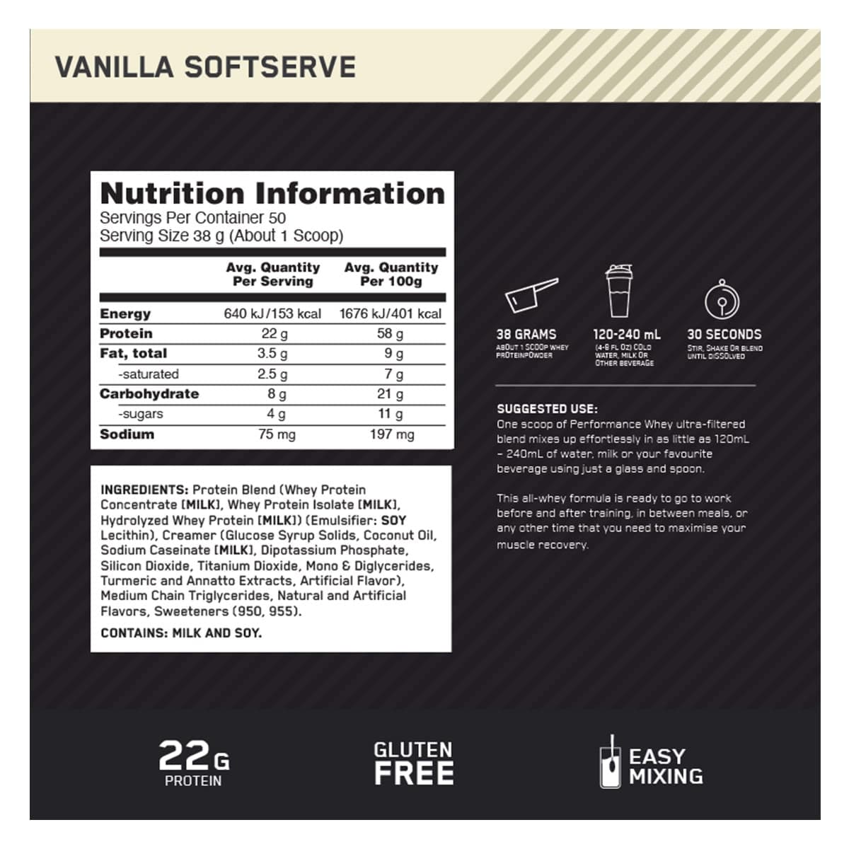 Thumbnail Optimum Nutrition Performance Whey Protein Vanilla 1.95Kg