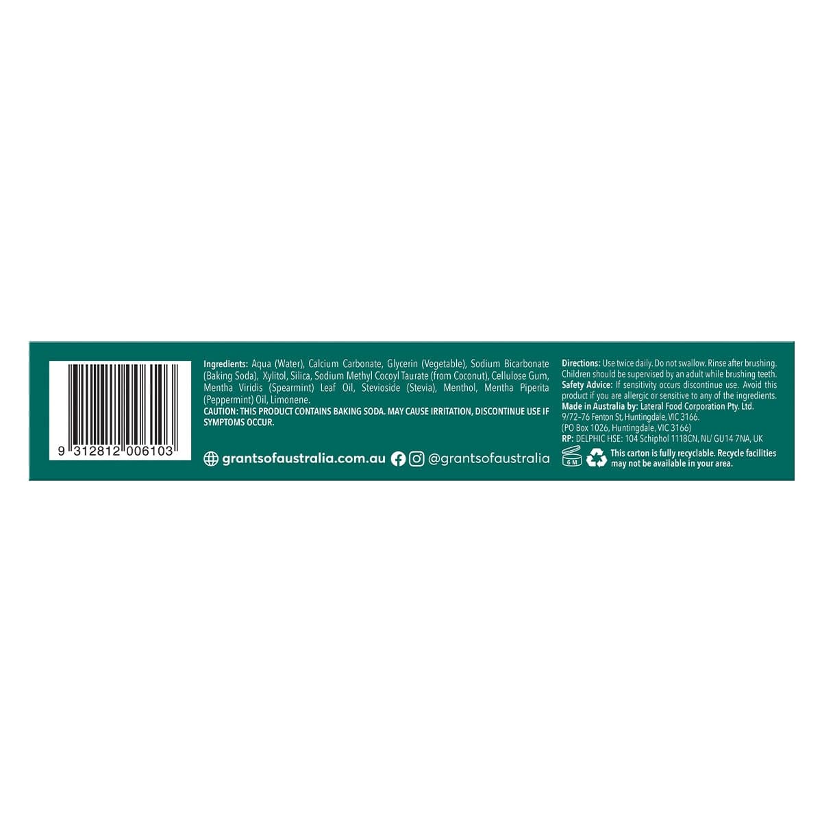 Thumbnail Grants Whitening Toothpaste With Spearmint 110g