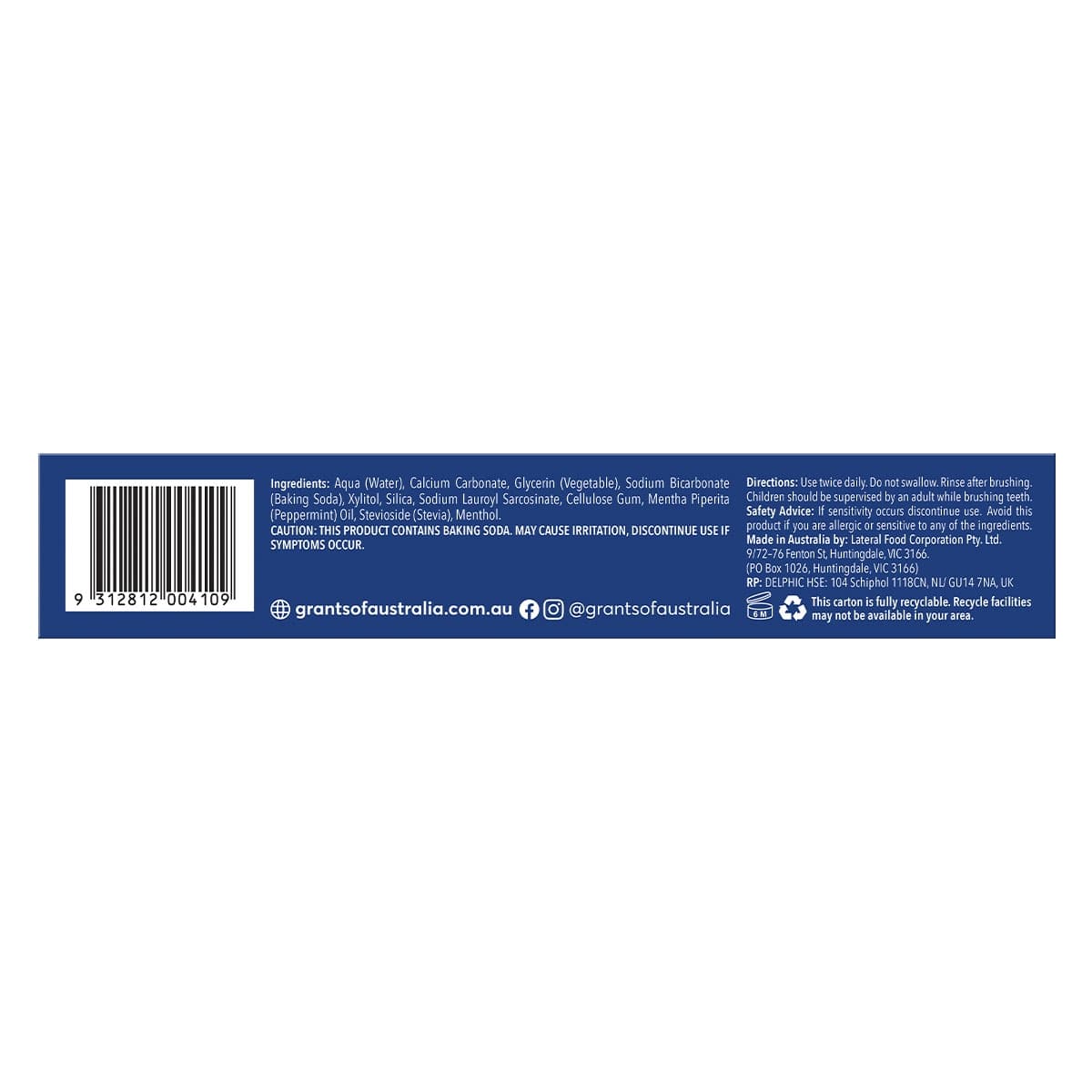 Thumbnail Grants Natural Whitening Toothpaste with Baking Soda 110g