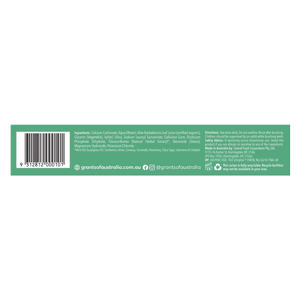 Thumbnail Grants Natural Toothpaste Mild Mint Fluoride Free 110g