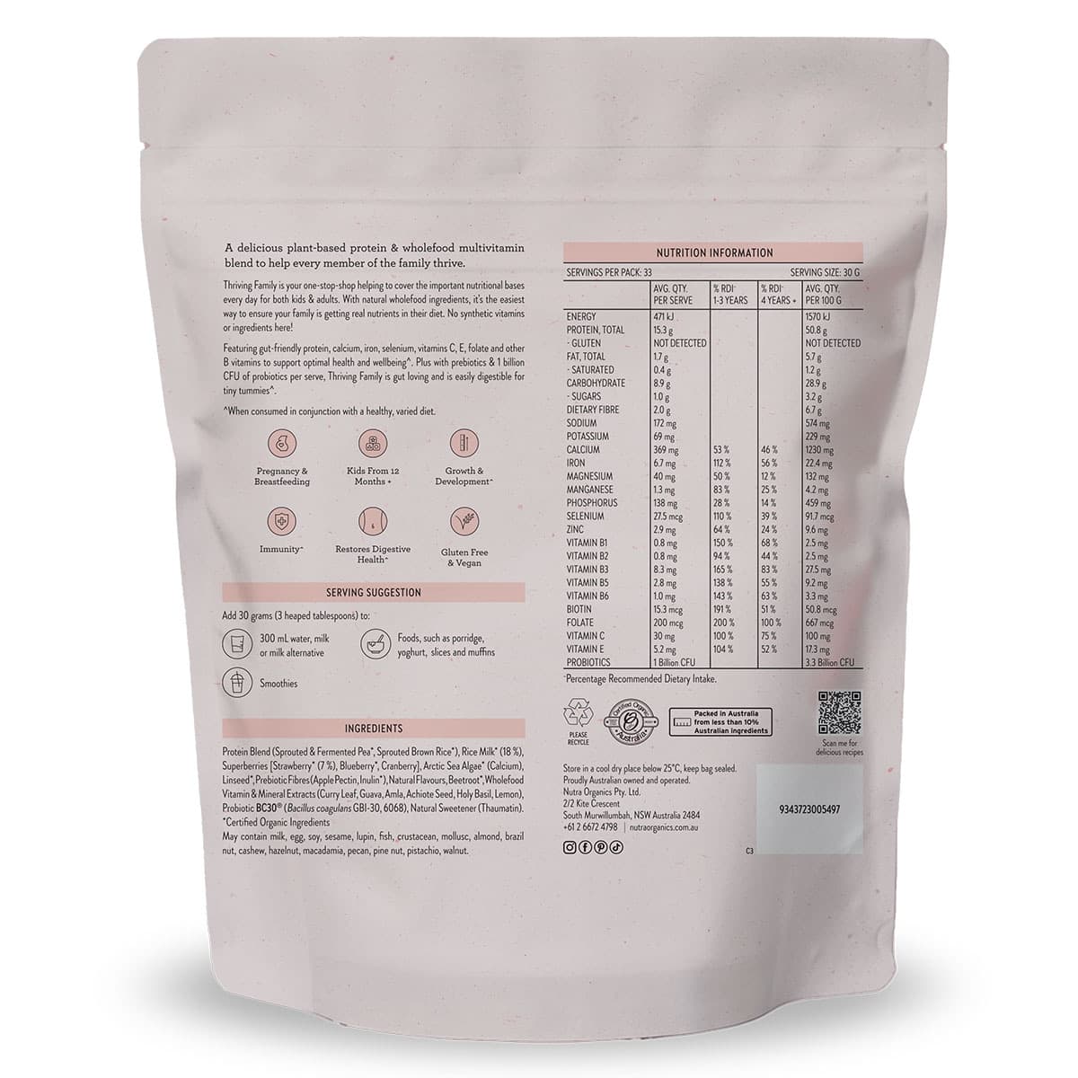 Thumbnail Nutra Naturals Thriving Family Protein Strawberries & Cream 1kg