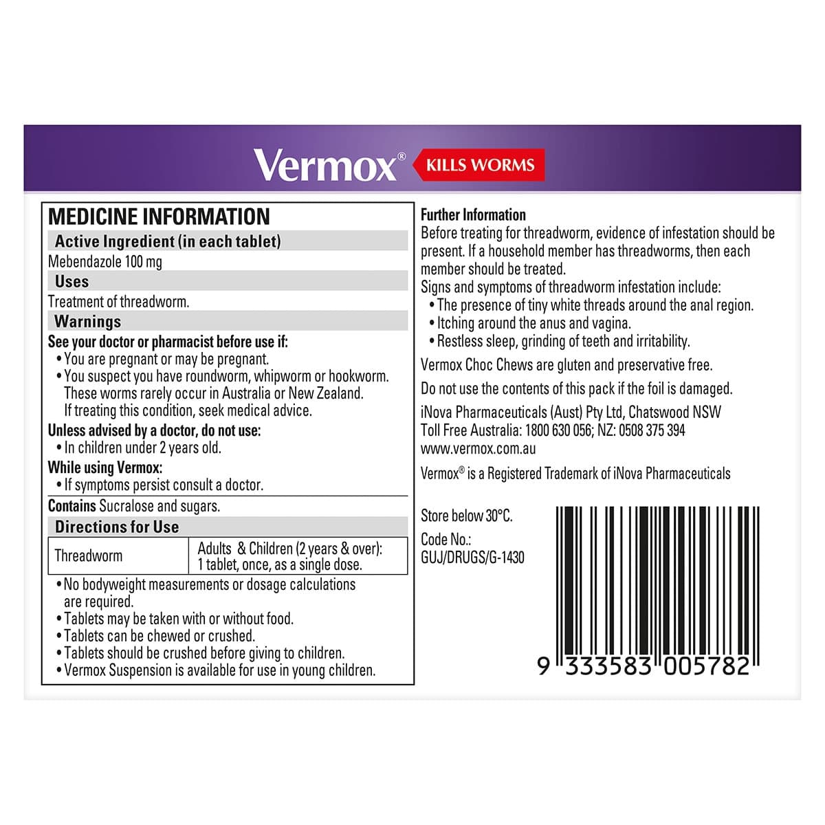Thumbnail Vermox Worming Treatment Choc Chews 4 Chewable Tablets