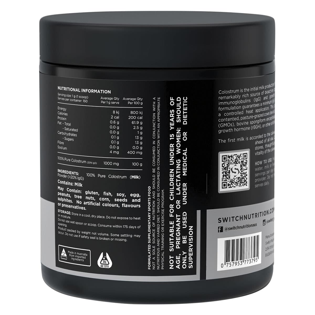 Thumbnail Switch Nutrition 100% Pure Colostrum Powder 150g