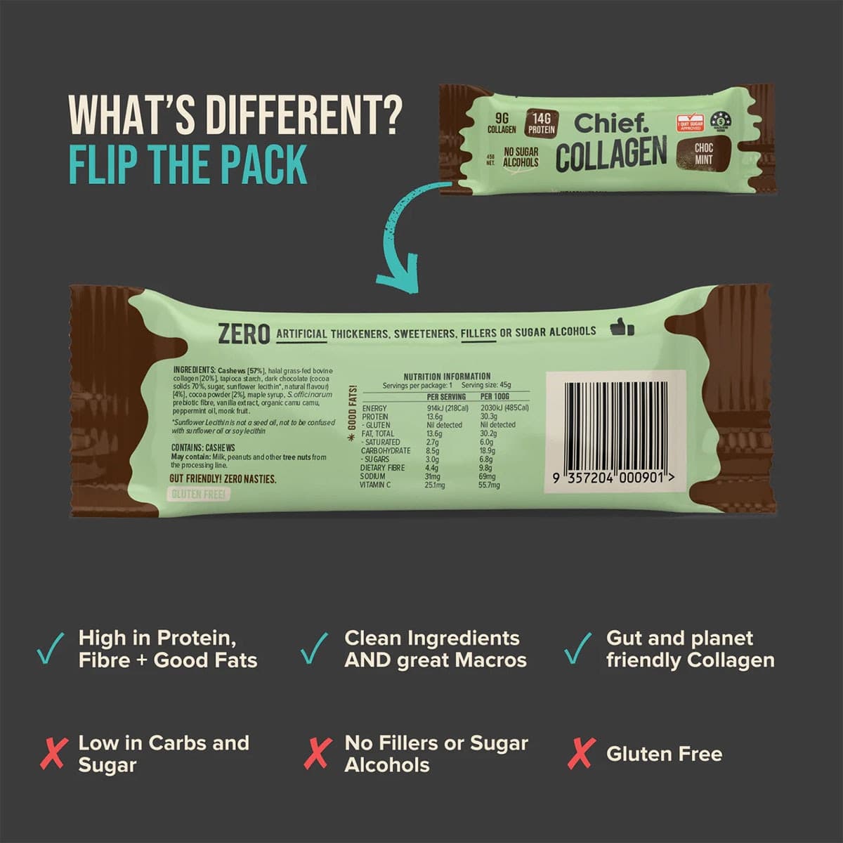 Thumbnail Chief Collagen Protein Choc Mint Bars 45g