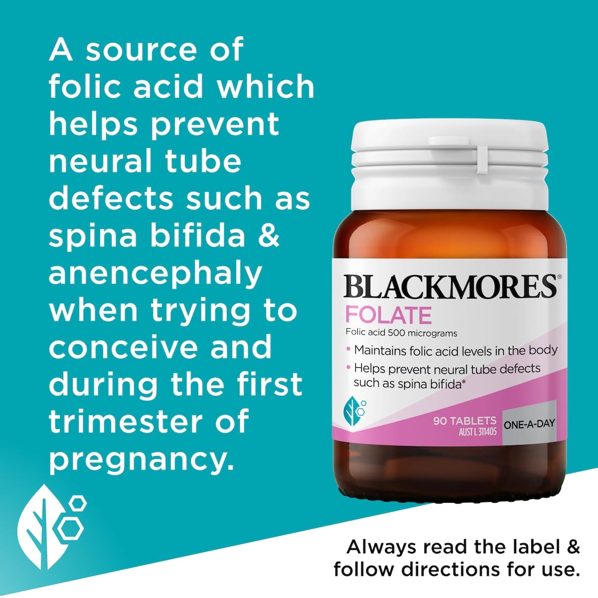 Thumbnail Blackmores Folate 500mcg 90 Tablets