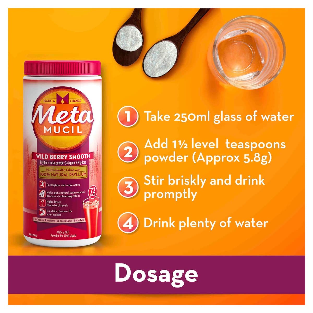 Thumbnail Metamucil Fibre Supplement Wild Berry Smooth 425g