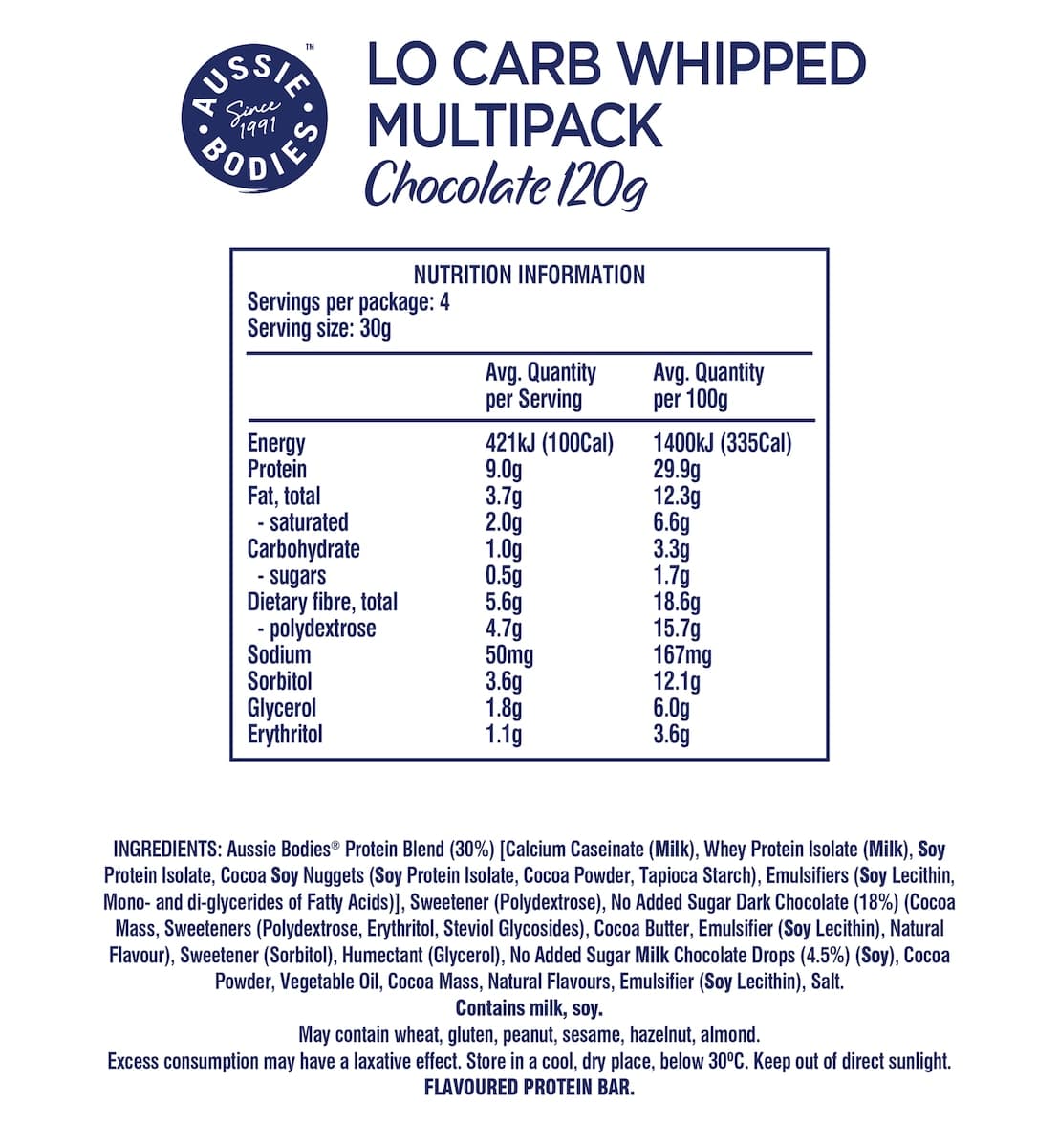 Thumbnail Aussie Bodies Lo Carb Whipped Chocolate Bars 4 x 30g