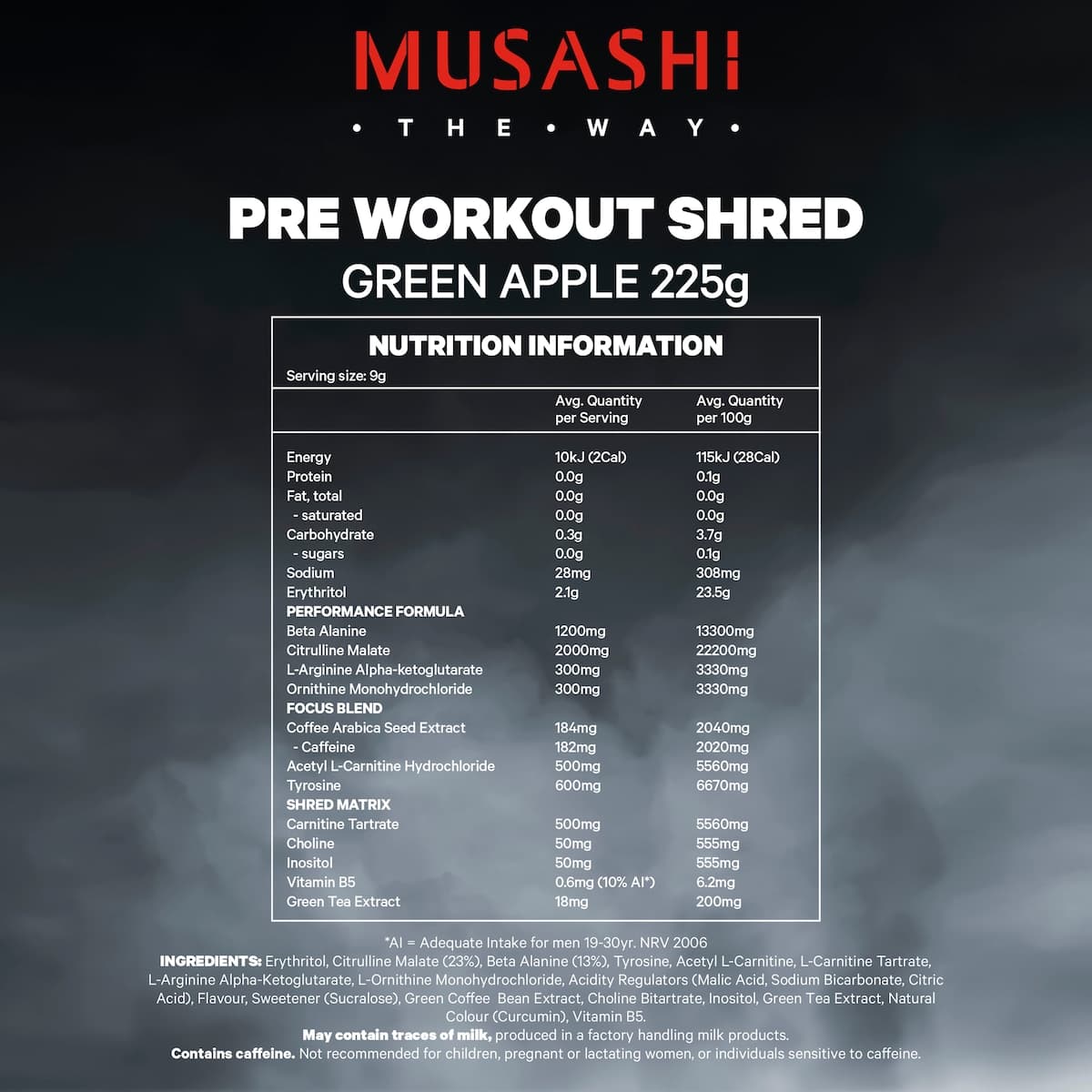 Thumbnail Musashi Pre Workout Shred Green Apple 225g