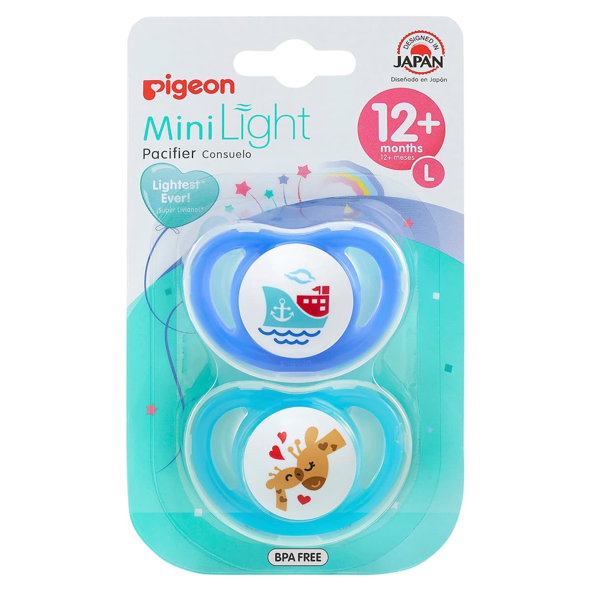 Thumbnail Pigeon Mini Light Pacifier Large (12+ Months) 2 Pack Assorted Colours