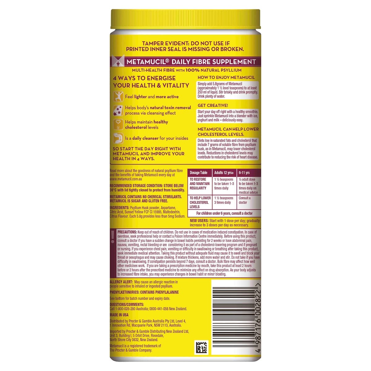 Thumbnail Metamucil Fibre Supplement Lemon Lime Smooth 425g