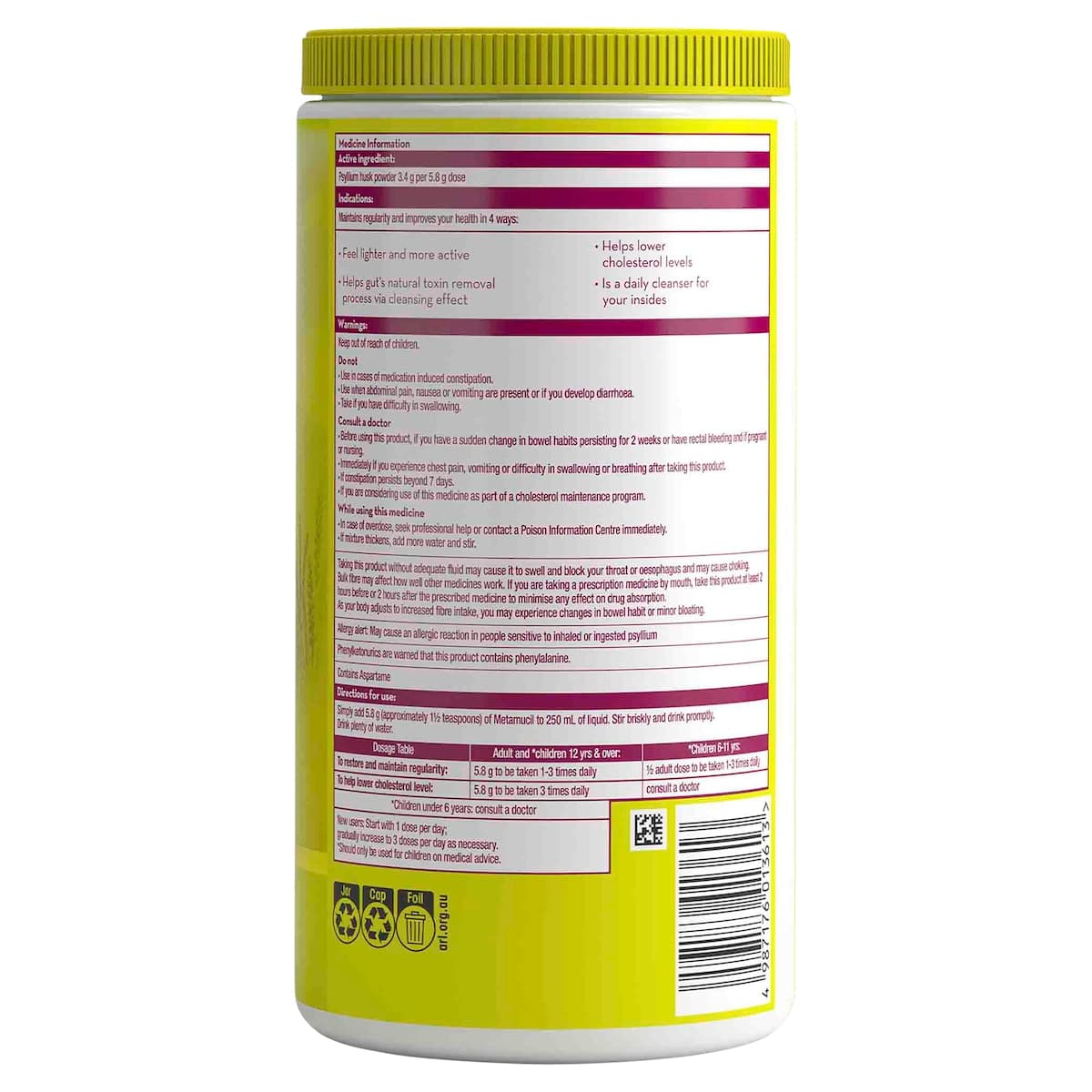 Thumbnail Metamucil Fibre Supplement Lemon Lime Smooth 673g