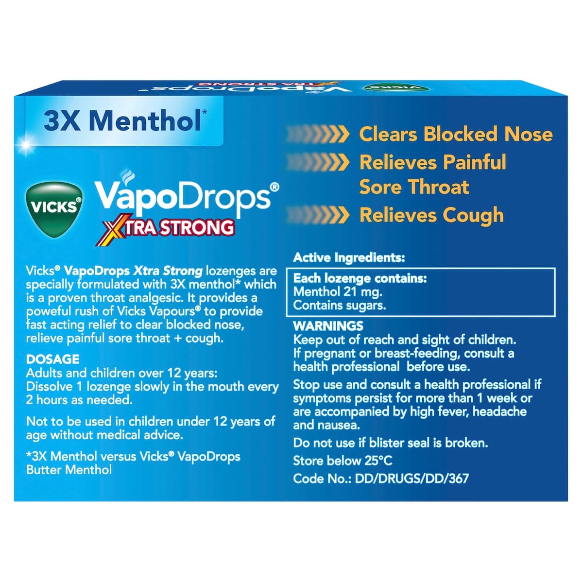 Thumbnail Vicks VapoDrops + Cough Xtra Strong Lemon Menthol Blast 36 Lozenges