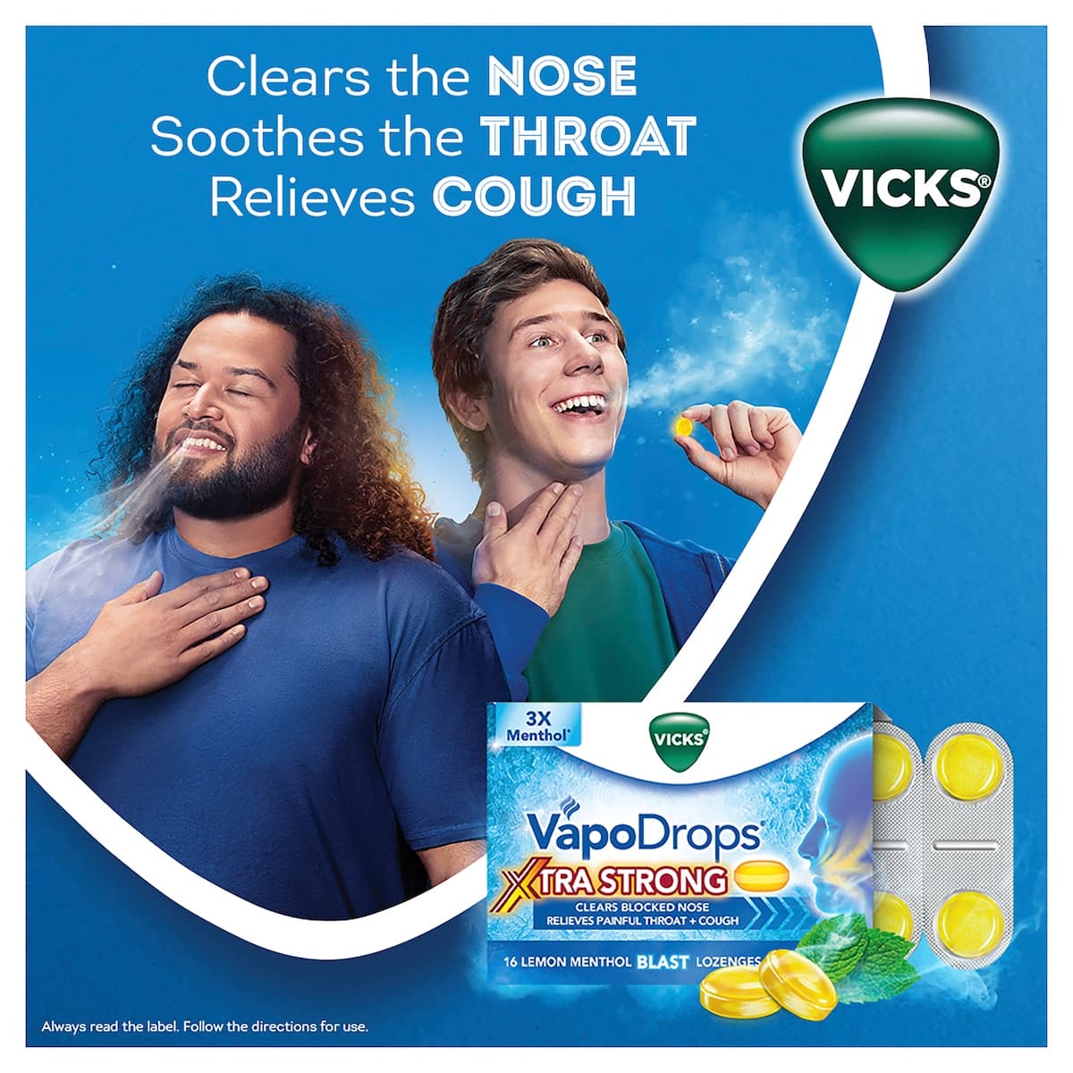 Thumbnail Vicks VapoDrops + Cough Xtra Strong Lemon Menthol Blast 36 Lozenges