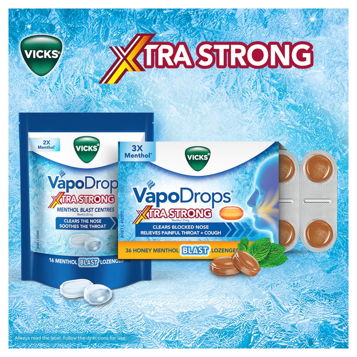 Thumbnail Vicks VapoDrops Xtra Strong Menthol Blast Lozenges 16 Pack