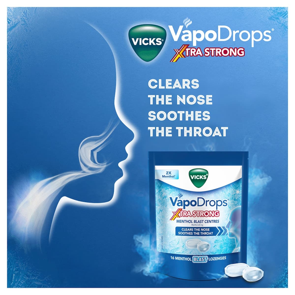 Thumbnail Vicks VapoDrops Xtra Strong Menthol Blast Lozenges 16 Pack