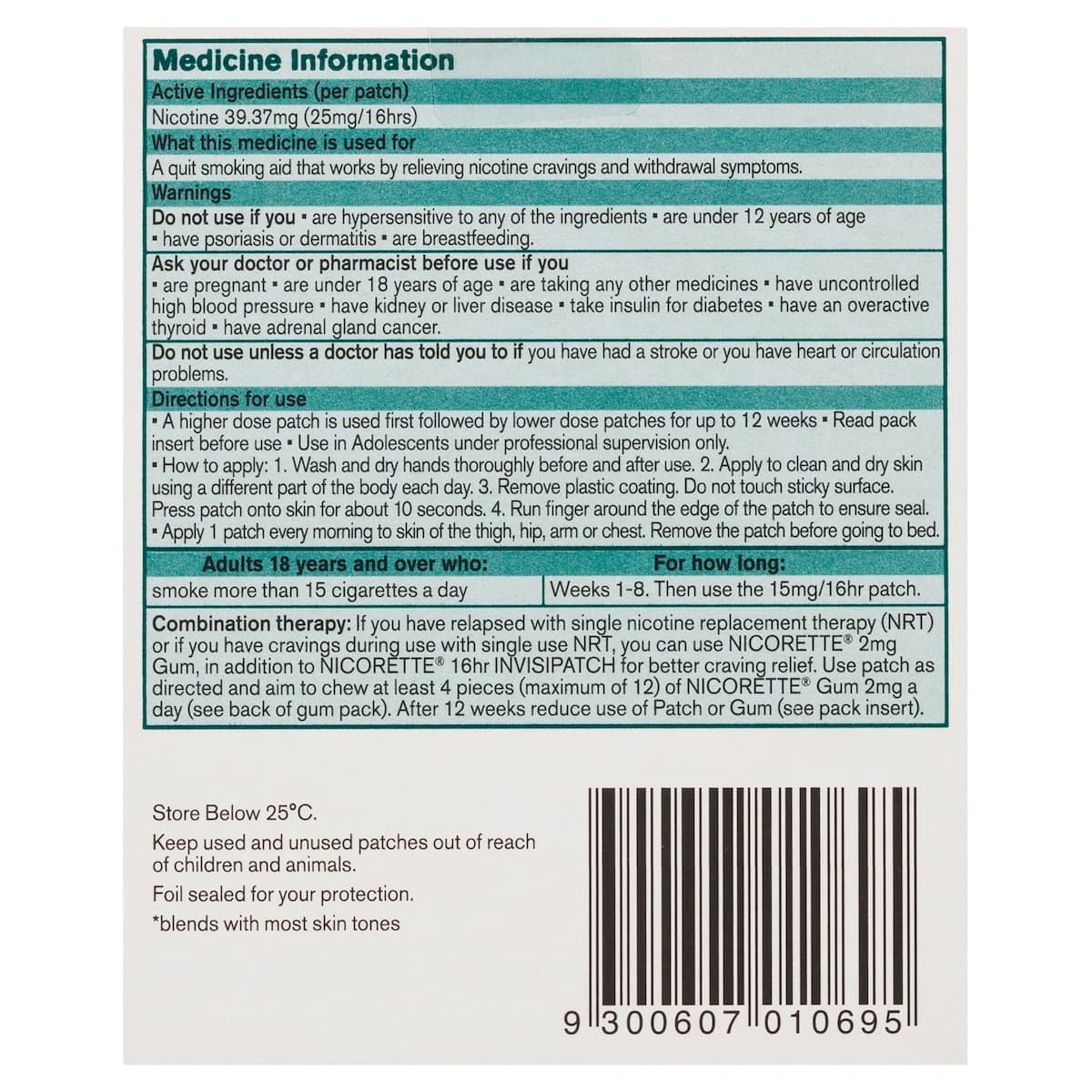 Thumbnail Nicorette Quit Smoking 16 Hour Nicotine Invisipatch Step 1 25mg 14 Patches