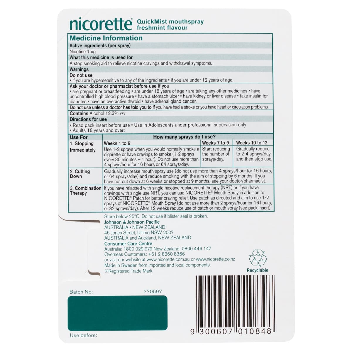 Thumbnail Nicorette Quit Smoking QuickMist Nicotine Mouth Spray Freshmint 150 Sprays