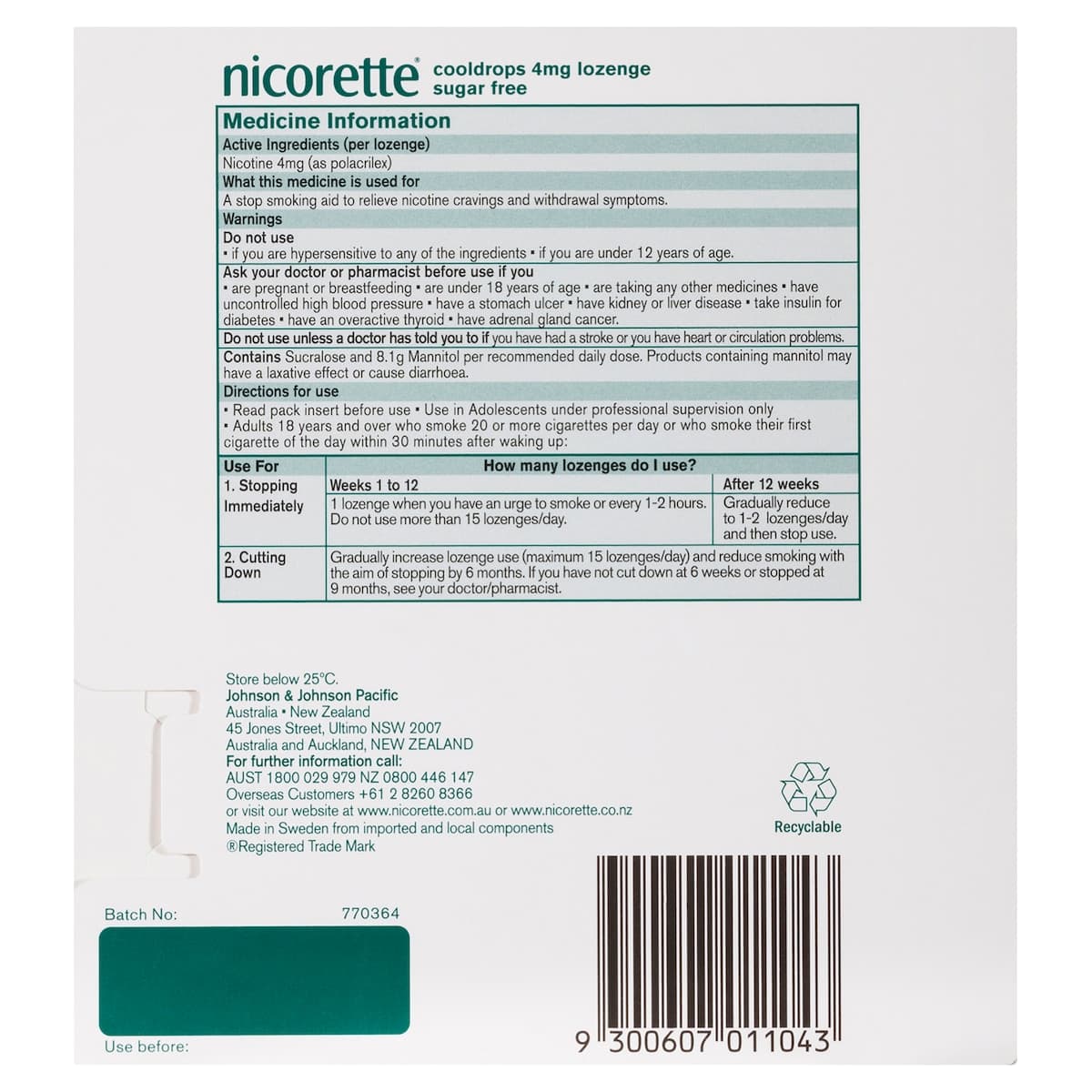 Thumbnail Nicorette Cooldrops Quit Smoking Nicotine Lozenges Icy Mint 4mg 80 Pack