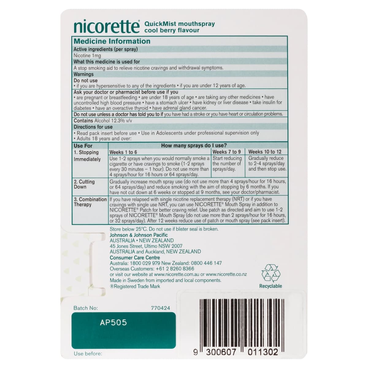 Thumbnail Nicorette Quit Smoking QuickMist Nicotine Mouth Spray Berry 150 Sprays